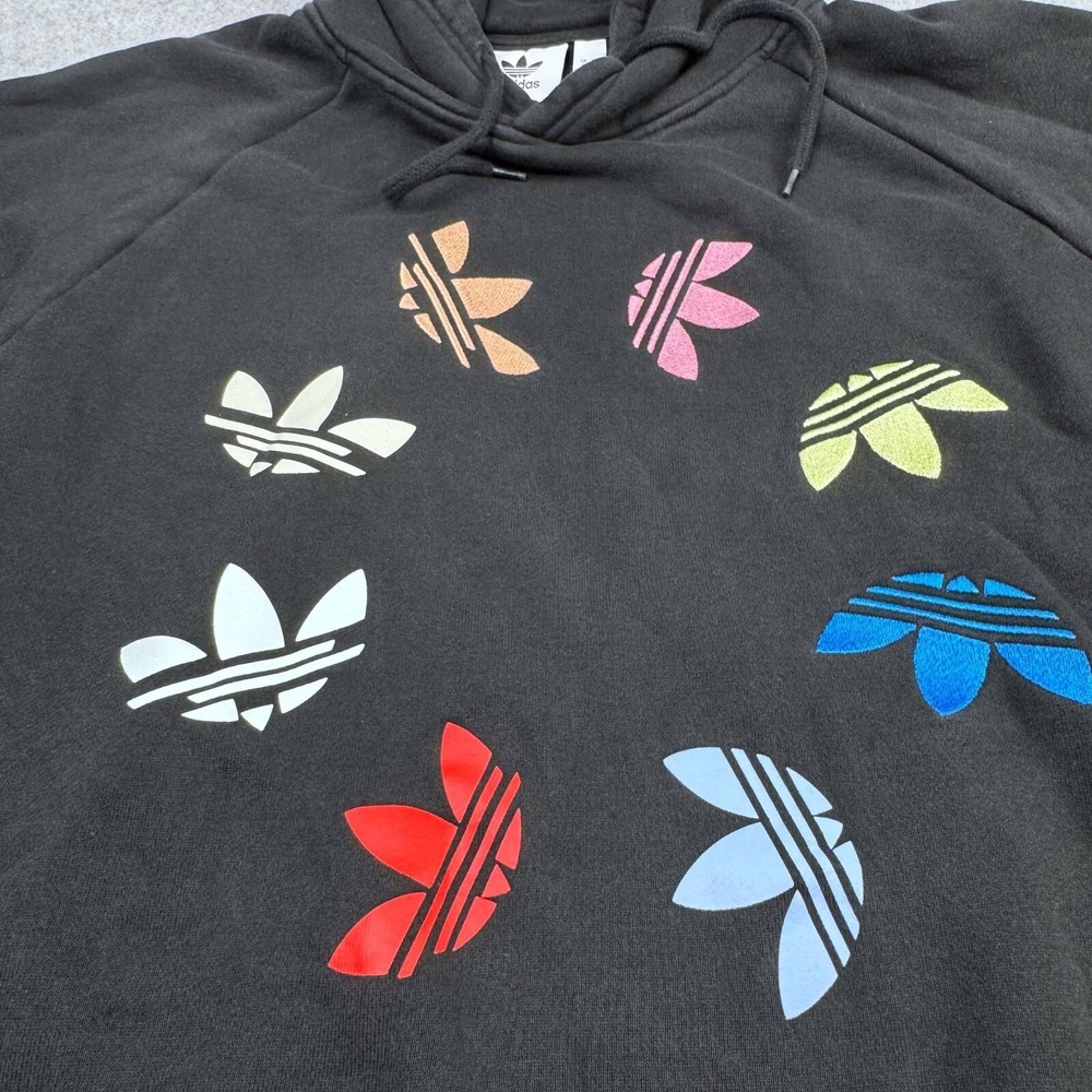 Adidas Sweatshirt Hoodie Colorful All over Logo Graphic Black Women's‎ Size L